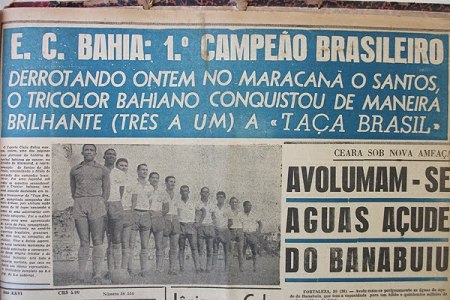 Jornal de 1959 estampando a conquista do Bahia da 1ª Taça Brasil