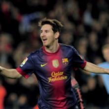 Barcelona's Argentinian forward Lionel Messi celebrates after scoring during the Spanish league football match FC Barcelona vs Real Zaragoza at the Camp Nou stadium in Barcelona on November 17, 2012. AFP PHOTO / JOSEP LAGO (Photo credit should read JOSEP LAGO/AFP/Getty Images)